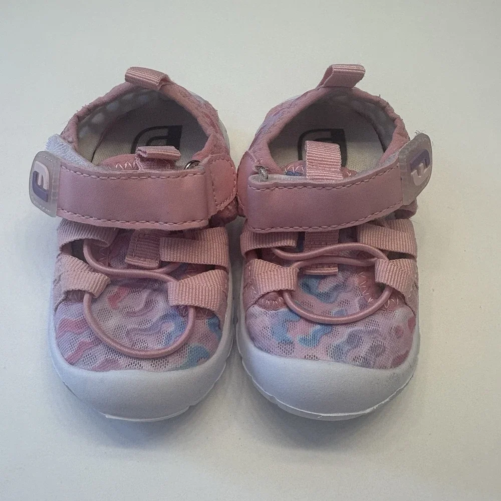 Footjoy FJ Baby‎ Girls Pink Leopard Bump Toe Sandal Shoe Non-Skid Slip On 18M